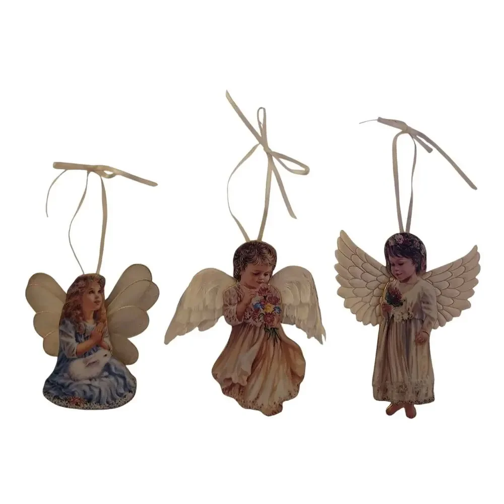 Heavens Little Angels Garden Web Wing Dona Gelsinger Porcelain Ornaments Set 3